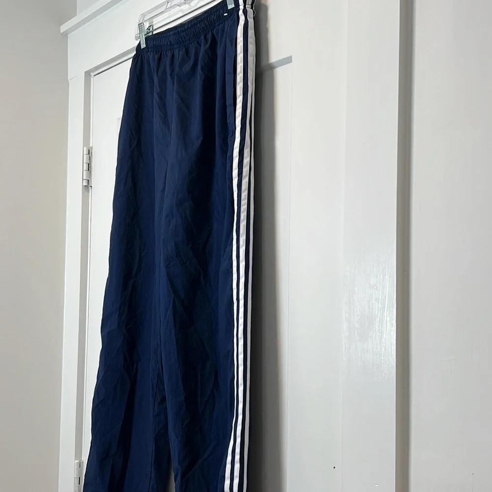 Adidas men’s Y2K Blue Jogger track pants with White Stripes size large.